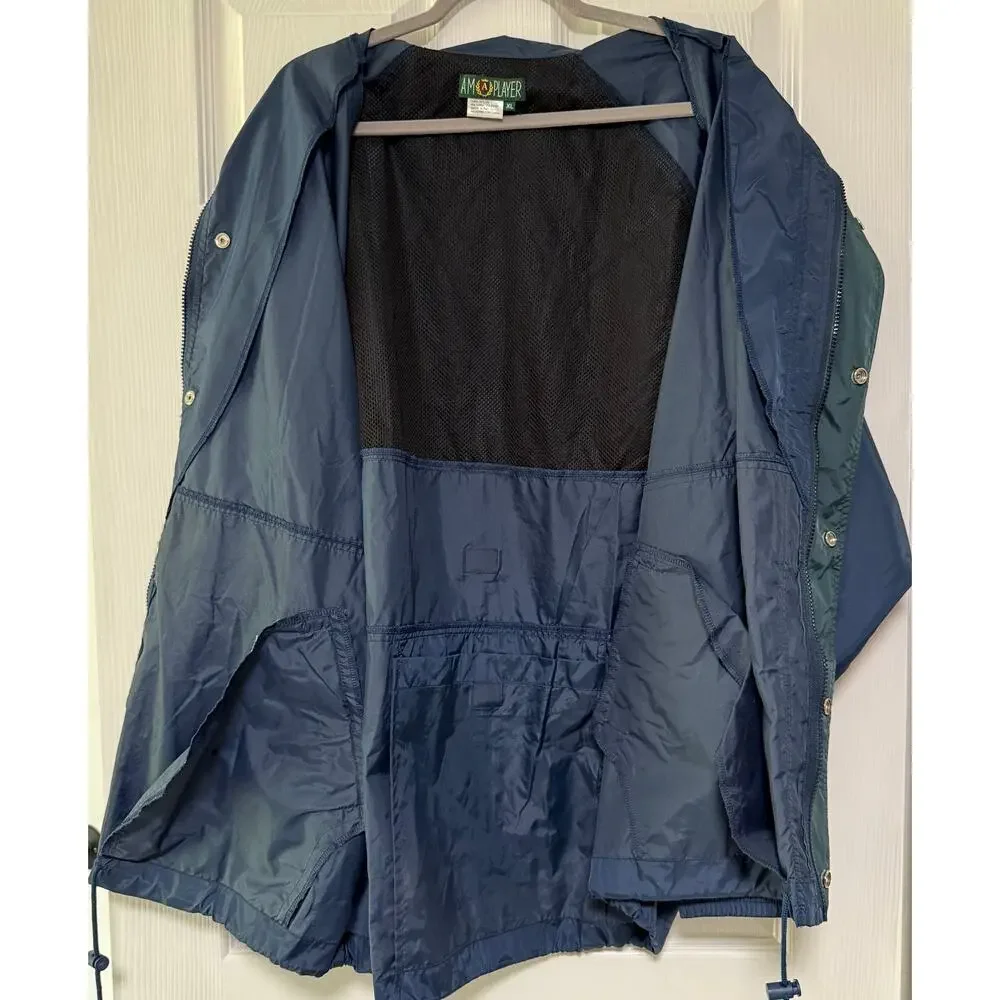 AM Player Men's Blue Navy Zip/ Snap Windbreaker Jacket Size XL